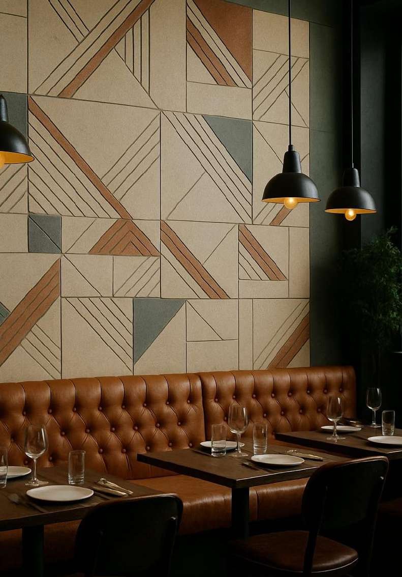 Line-pattern Woodium feature wall in a restaurant