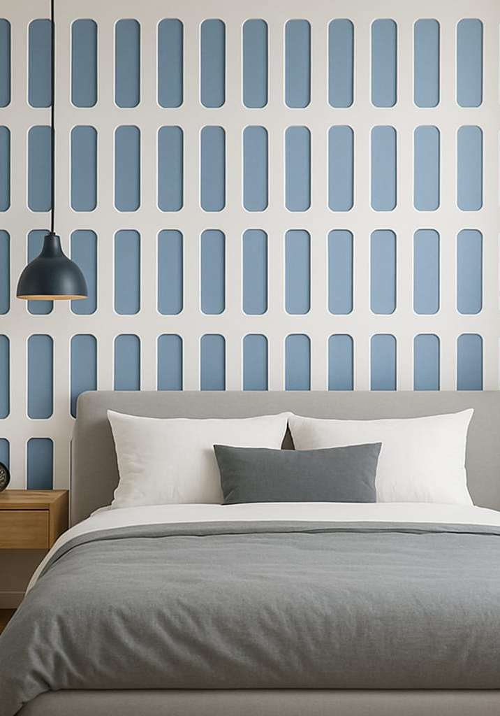 Ribbed Woodium feature wall behind a bed